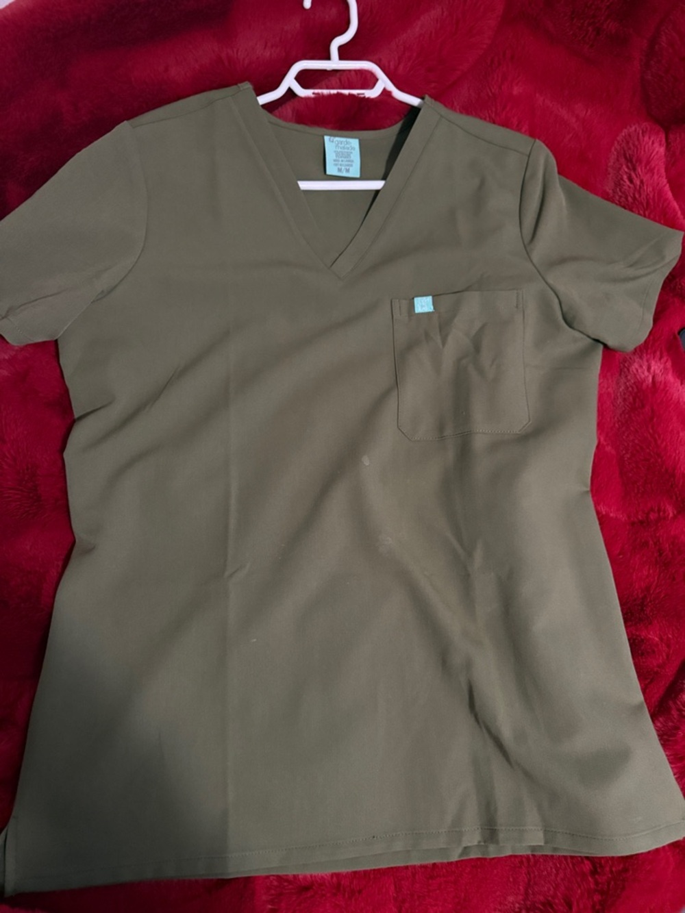 Olive V-Neck Work Scrub Top with Chest Pocket
